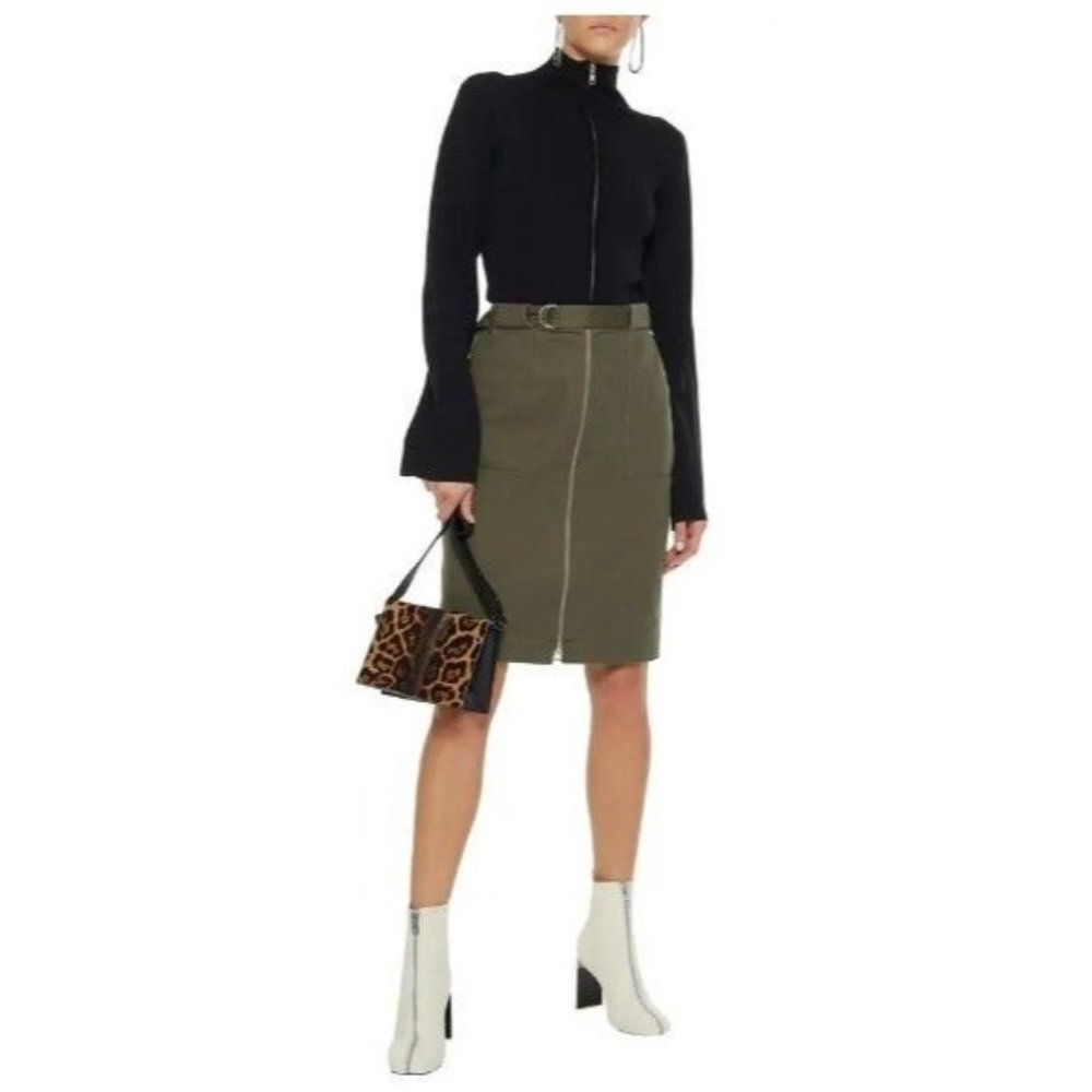 Rag & Bone Lora Belted Cotton-twill Pencil Skirt 6 Olive Green